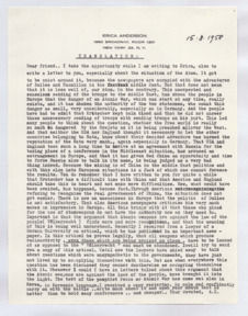 Brief von Albert Schweitzer an Norman Cousins