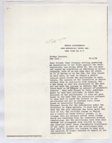 Brief von Albert Schweitzer an Norman Cousins