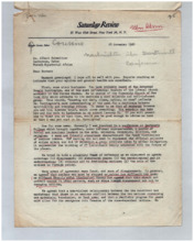 Brief von Norman Cousins an Albert Schweitzer