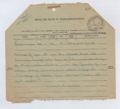 Telegramm von Norman Cousins an Albert Schweitzer