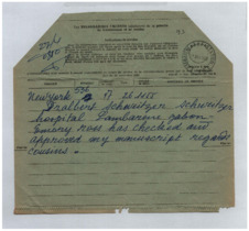 Telegramm von Norman Cousins an Albert Schweitzer