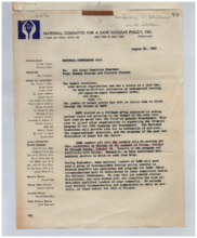 Brief von Norman Cousins und Clarence Pickett an Alll Local Committee Chairmen