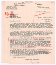 Brief von John. D. Newth an Emmy Martin
