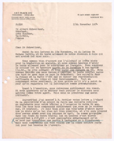 Brief von John. D. Newth an Albert Schweitzer