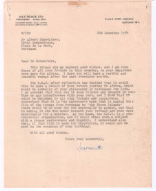 Brief von John. D. Newth an Albert Schweitzer