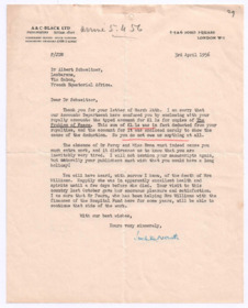 Brief von John. D. Newth an Albert Schweitzer