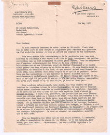 Brief von John. D. Newth an Albert Schweitzer