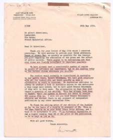 Brief von John. D. Newth an Albert Schweitzer