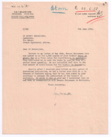 Brief von John. D. Newth an Albert Schweitzer
