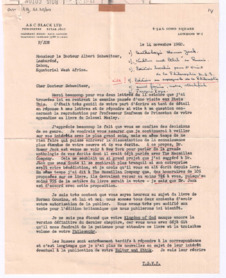 Brief von John. D. Newth an Albert Schweitzer