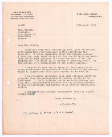 Brief von John. D. Newth an Emmy Martin