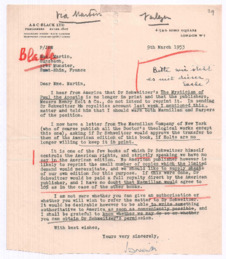 Brief von John. D. Newth an Emmy Martin