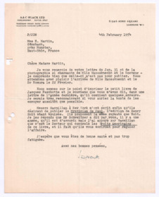 Brief von John. D. Newth an Emmy Martin