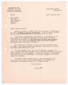 Brief von John. D. Newth an Emmy Martin