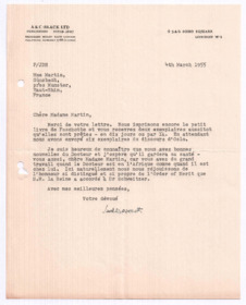 Brief von John. D. Newth an Emmy Martin