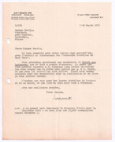 Brief von John. D. Newth an Emmy Martin