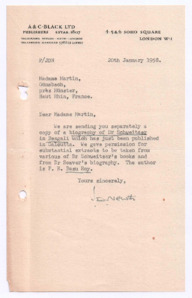 Brief von John. D. Newth an Emmy Martin