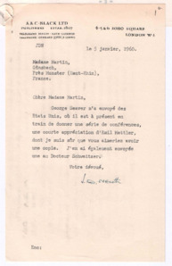 Brief von John. D. Newth an Emmy Martin