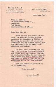 Brief von John. D. Newth an Ali Silver