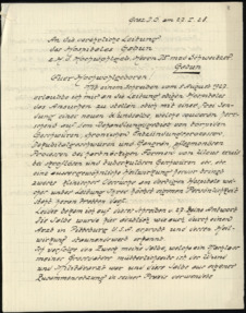 Brief von Karl Buchmeier an Albert Schweitzer, anhängend eine Briefabschrift von Erich Hönig von Hönigsberg