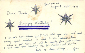 Postkarte von Gloria Coolidge an Jack Coolidge