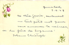 Brief von Johann Christoph an Gloria Coolidge