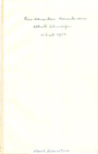 Eigenh. Widmung Albert Schweitzers mit Unterschrift, 1 S., 1952