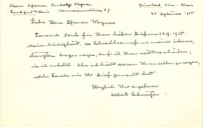 Eigenh. Brief Albert Schweitzers, 1 S., Günsbach, 1955