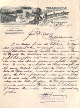 Eigenh. Brief mit Unterschrift, 1 S., Günsbach, 1915