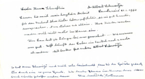 Eigenh. Brief Albert Schweitzers und Mathilde Kottmanns an einen Herrn Schaeflin, 1 S., Lambarene, 1964