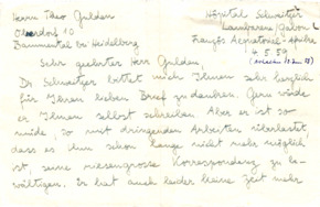 Eigenh. Brief von Lotte Gerhold an Theo Gulden, 2 S., Lambarene, 1959