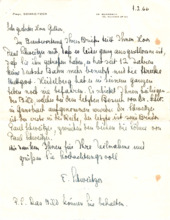 Eigenh. Brief von E. Schweitzer an Theo Gulden, 1 S., Gunsbach, 1966