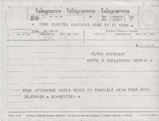 Telegramm von Albert Schweitzer an Clara Urquhart
