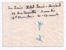 Notiz von Albert Schweitzer an Clara Urquhart
