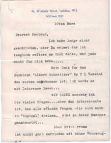 Brief von Clara Urquhart an Albert Schweitzer