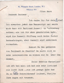 Brief von Clara Urquhart an Albert Schweitzer