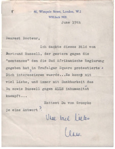 Brief von Clara Urquhart an Albert Schweitzer, mit Zeitungsausschnitt