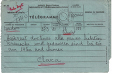 Telegramm von Clara Urquhart an Albert Schweitzer