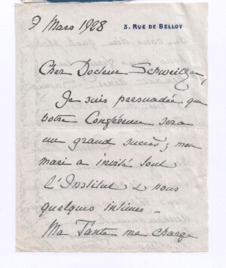 Brief von Mathilde De Montesquiou-Fézensac Widor an Albert Schweitzer