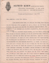Brief von Alfred Kern an Albert Schweitzer
