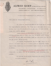Brief von Alfred Kern an Albert Schweitzer