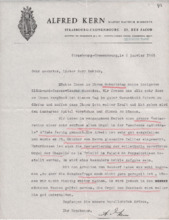 Brief von Alfred Kern an Albert Schweitzer