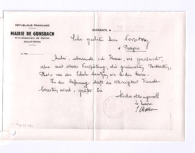 Brief des Bürgermeisters von Gunsbach an Jan R Novotny