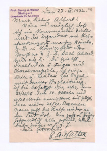 Brief von Georg Albert Walter an Albert Schweitzer