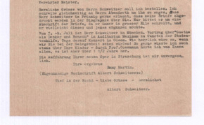 Brief v. Emmy Martin und Albert Schweitzer an Hans Pfitzner