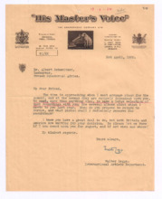 Brief von Walter Legge an Albert Schweitzer