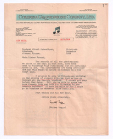 Brief von Walter Legge an Albert Schweitzer