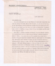 Brief von Wanda Landowska an Albert Schweitzer