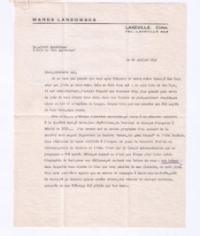 Brief von Wanda Landowska an Albert Schweitzer