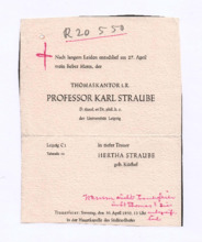 Nachruf auf Karl Straube von dessen Ehefrau Hertha Straube